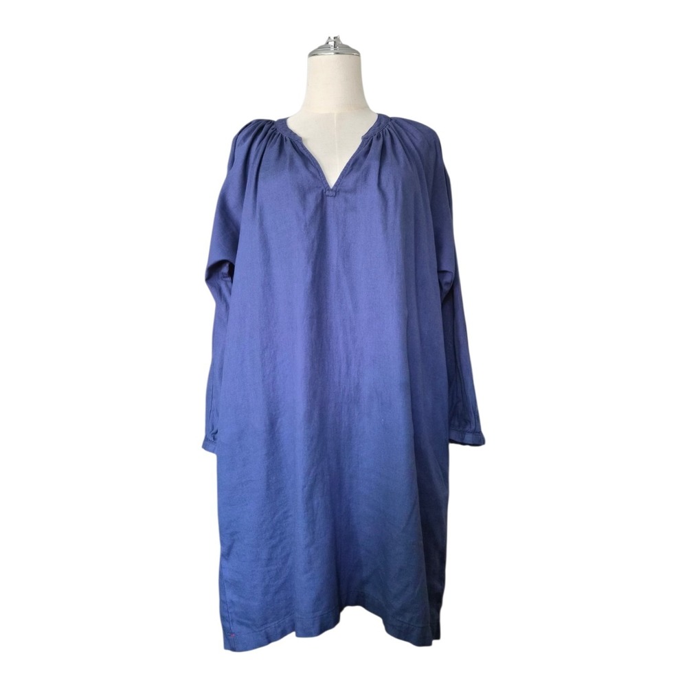 Xirena Blue Cotton Flax Tunic Dress‎ Small Made in USA Lagenlook Boho Coastal